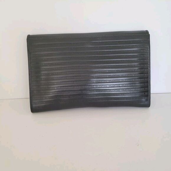 Mario Valentino Bag Clutch Handbag Vintage Pouch Italian Black Logo Leather 12x8 - Picture 2 of 10
